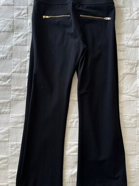 90s Women Black Knit Stretch Flare Pants with Gold Zipper Detail